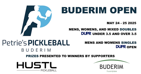 Petrie's Pickleball Club, Buderim Open. logo