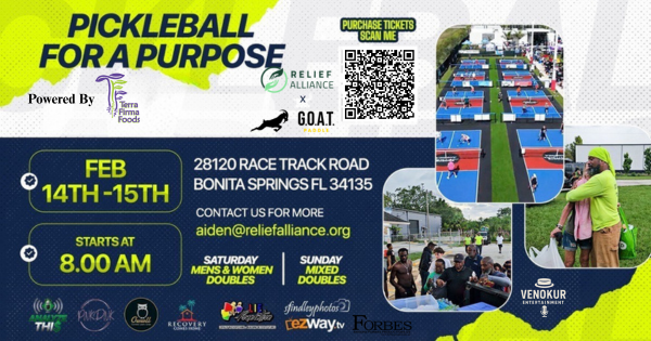 Relief Alliance x GOAT Paddle 1st Annual Pickleball For A Purpose Powered By Terra Firma Foods logo