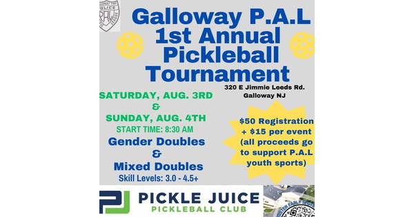 GALLOWAY P.A.L. 1ST ANNUAL PICKLEBALL TOURNAMENT logo