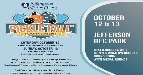 Jefferson County Florida Chamber of Commerce Presents "Picklefall" logo