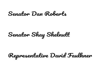 Sen. Dan Roberts, Sen Shay Shelnutt, & Rep. David Faulkner logo