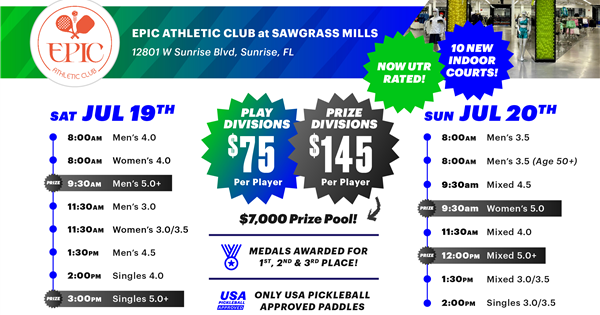 INDOOR July 19th - 20th Paddle Tap Pickleball Tournament Register: www.PaddleTapPickleball.com logo