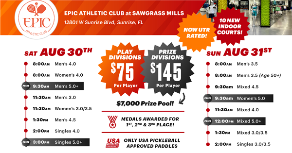 INDOOR Aug 30th - 31st Paddle Tap Pickleball Tournament Register: www.PaddleTapPickleball.com logo