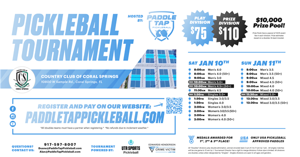 Jan 10th-11th Register: www.PaddleTapPickleball.com logo
