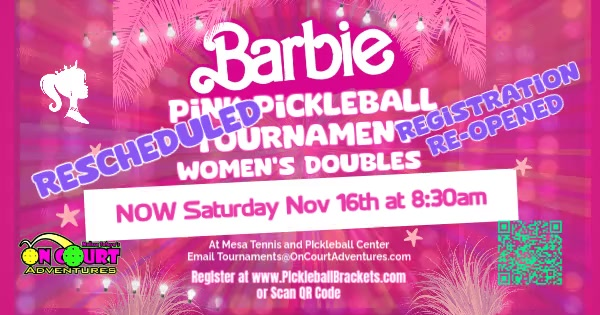 On Court Adventures 1 Day BARBIE PINK Women's Doubles Tournament at Gene Autry logo