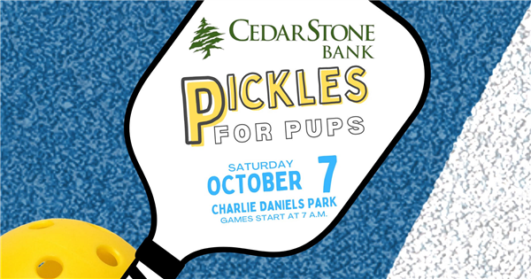 Presenting Sponsor CedarStone Bank's Pickles for Pups logo