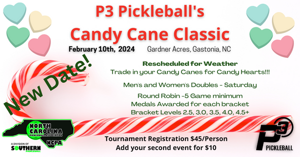 P3 2023 Candy Cane Classic - Hosted by P3 Pickleball and the NCPA logo