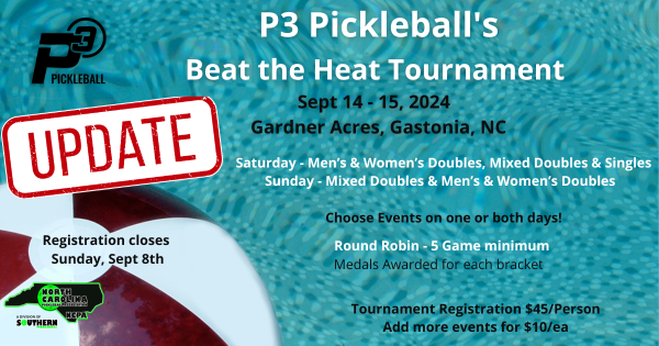 Beat the Heat Tournament 2024- Hosted by P3 Pickleball and the NCPA logo