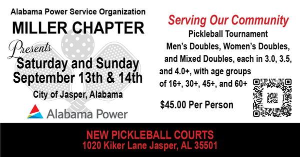 Alabama Power Service Organization - Miller Chapter - Serving Our Community Pickleball Tournament logo