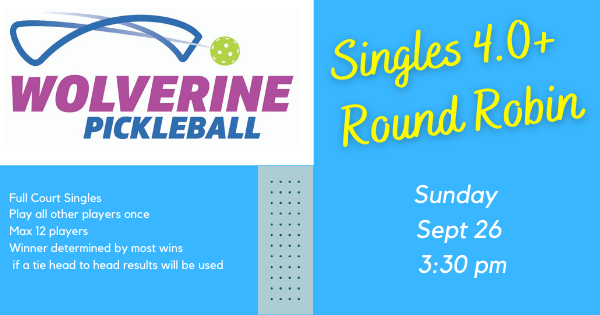Wolverine Pickelball 4.0+ Singles Round Robin logo